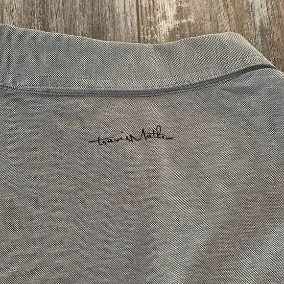 TRAVIS MATHEW Grey White Striped Golf Polo Mens Short Sleeve Shirt - Picture 6 of 7